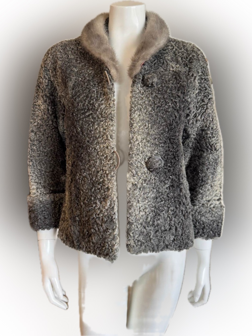 Vintage A.F. Furter Persian Lamb Fur Jacket Gray Mink Collar London Canada